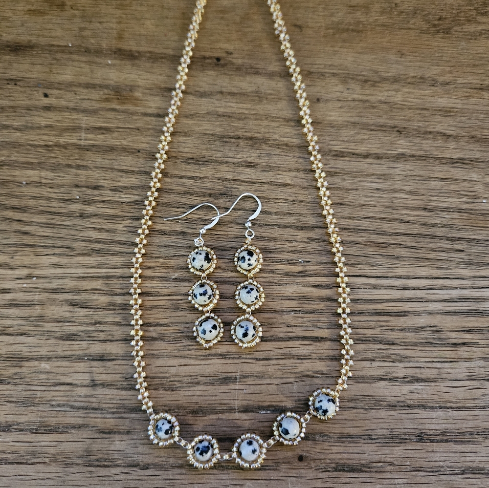 Must Go!! Gemstone Earring and Necklace set Dalmation Jasper